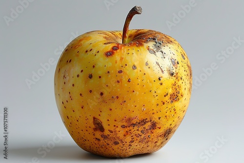 A rotten apple with brown spots on it photo