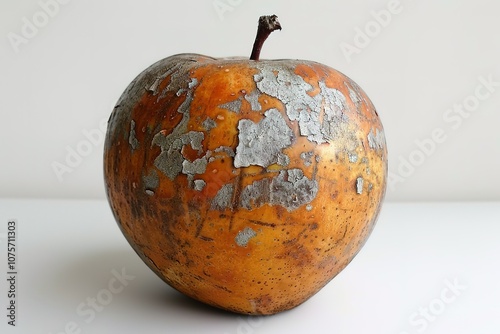 A rotten apple with a silver stem photo
