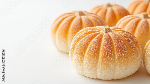 Wallpaper Mural Close-up of artisanal pumpkin-shaped buns with rounded form, realistic baked crust and soft surface, styled on a clean white canvas Torontodigital.ca
