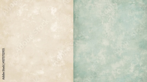 Beige and pastel green split background featuring a textured surface, creating an elegant backdrop with ample copy space for design and creative projects