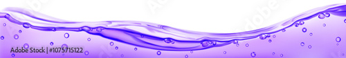Long translucent water wave with air bubbles, in purple colors, isolated on white background. Transparency only in vector file