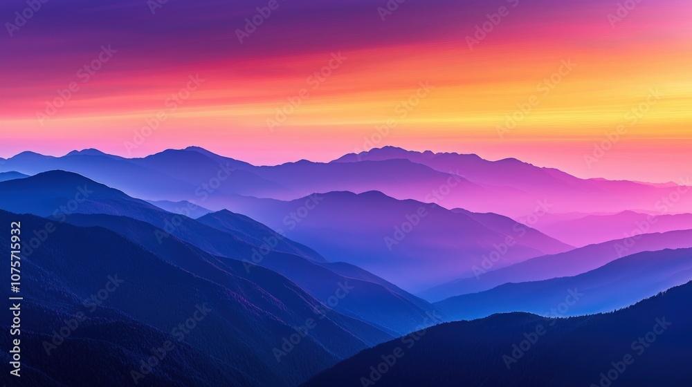 Fototapeta premium Majestic mountain range under vibrant sunset skies in a serene landscape