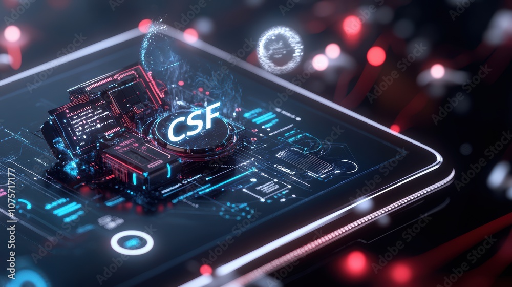 Futuristic Digital Interface with Holographic Elements and Cybersecurity Focus on a Tablet Device Futuristic Digital Interface with Holographic Elements and Cybersecurity Focus on a Tablet Device