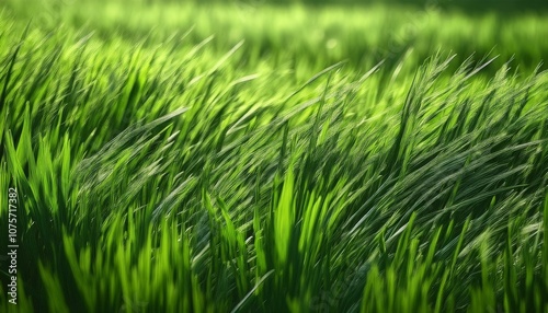 A fresh grassy field texture, with soft green grass blades gently swaying in the wind, creating a calm and peaceful natural scene.