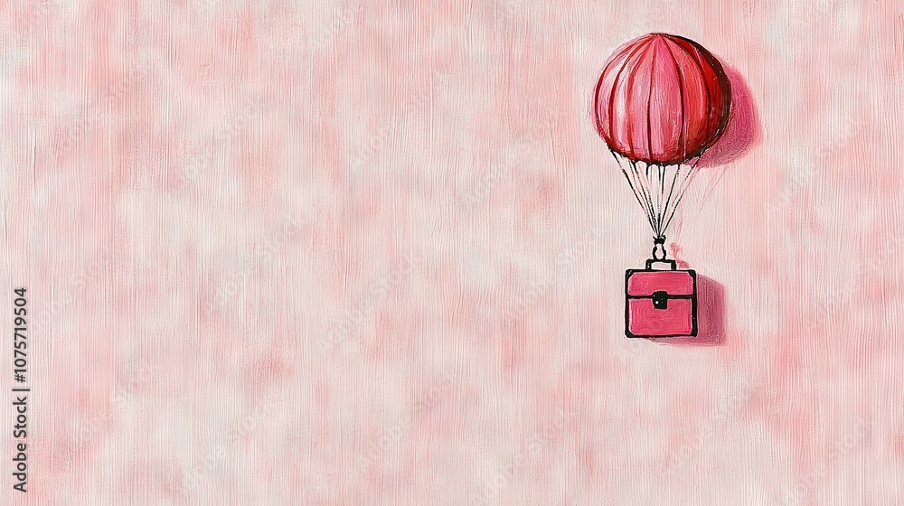 Obraz premium A hot air balloon with a pink suitcase and pink background