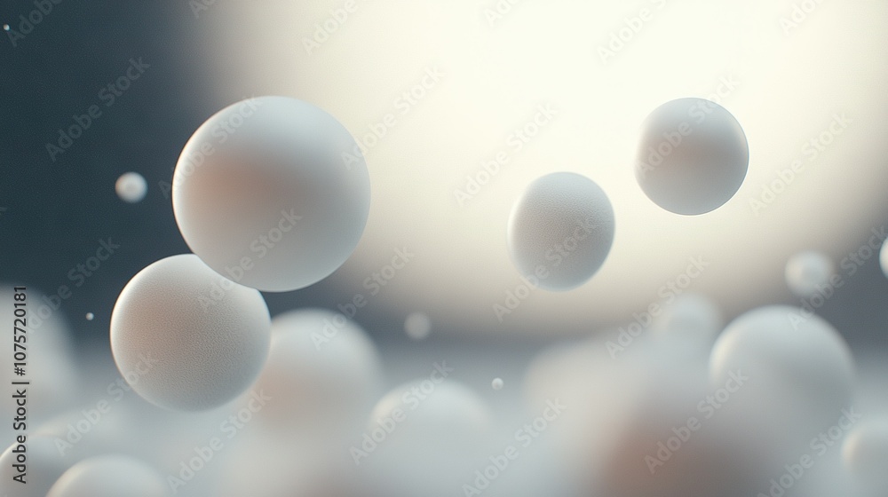 White orbs floating above black background with central light source White orbs floating above black background with central light source
