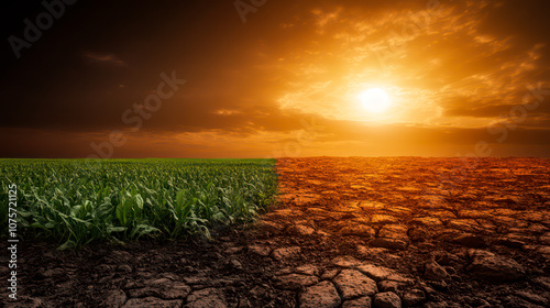 Terraforming Mars concept, agricultural field growing in arid and extreme conditions of another planet photo