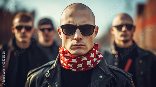 Group of young criminals, skinheads, racists, white suprematists
