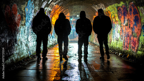 Street gangsters waiting for a victim in dark alley
