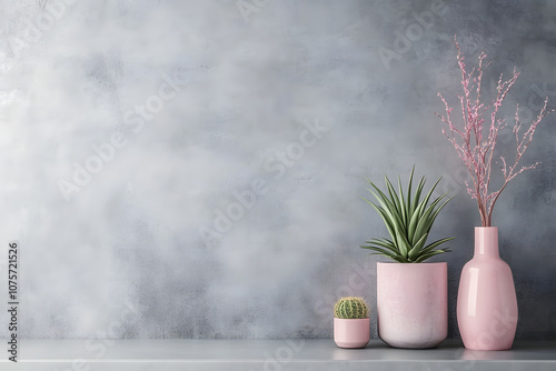 Transcendent Pink Decor with Cactus and Succulent in Modern Minimalist Interior Design photo