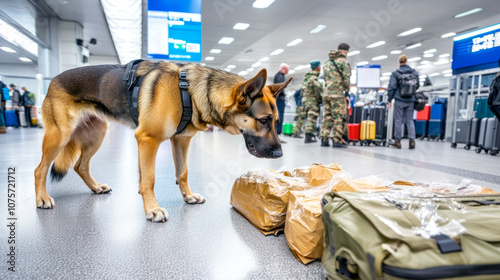 Border control dog sniffing for drugs and explosives