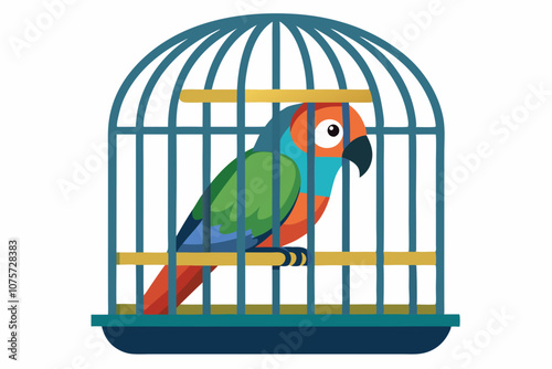 Parrot in cage. It is isolated on a white background