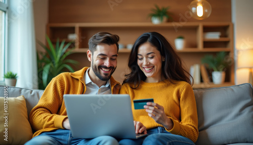 Couple Shopping Online at Home