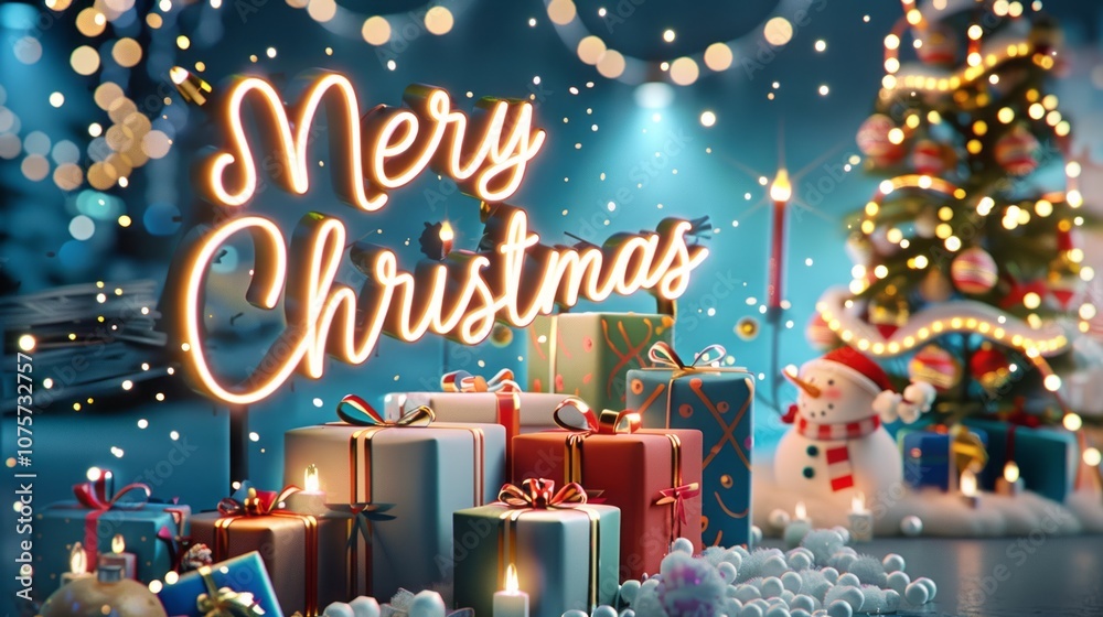 Obraz premium Christmas gifts and illuminated tree with 