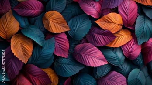 This is a stunning collection of vibrant and organic leaves, showcasing a variety of colors that together create an exquisite texture and pattern, perfect for inspiring naturethemed art