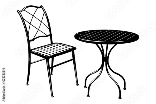 Metal chair and table isolated at white 
