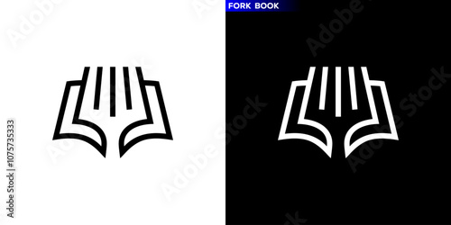 Vector design template of book logo combined with cutlery. Restaurant, menu, education, health. Symbol icon EPS 10.