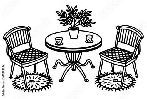 Illustration of isolated cute outdoor coffee table with chairs