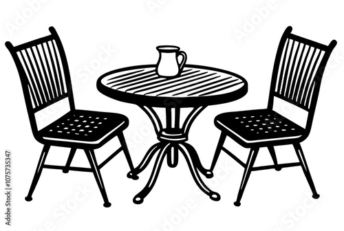 Illustration of isolated cute outdoor coffee table with chairs