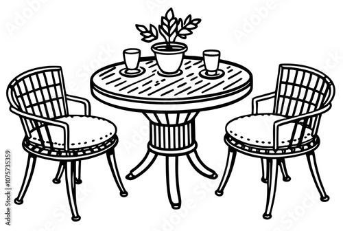 Illustration of isolated cute outdoor coffee table with chairs