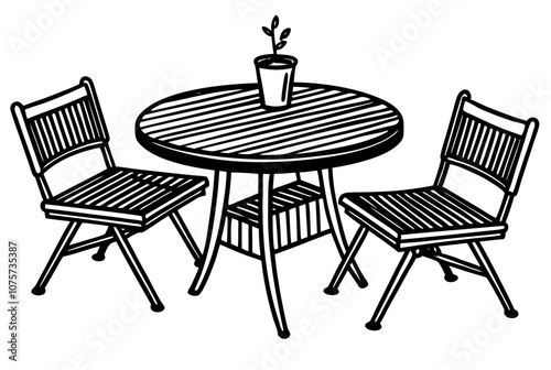 Illustration of isolated cute outdoor coffee table with chairs
