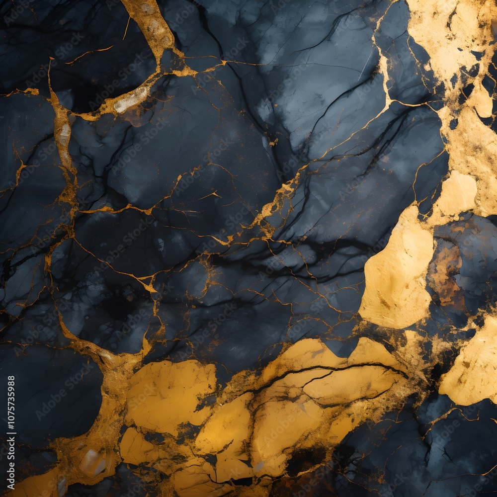 Fototapeta premium Abstract marble texture with dark tones and golden veins, ideal for backgrounds and designs.