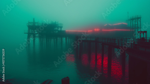 Wallpaper Mural A hauntingly beautiful fog envelops a deserted pier with glowing lights at dusk creating an eerie yet captivating atmosphere Torontodigital.ca
