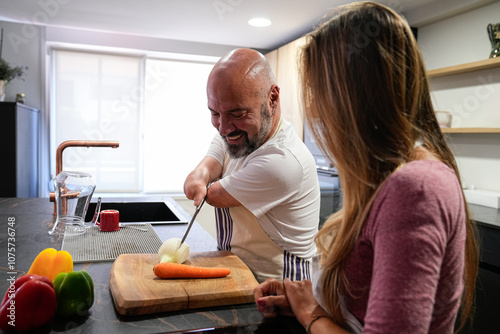 Disability man cooking independently with joy and confidence photo