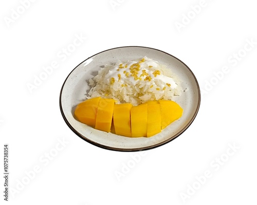 Mango sticky rice. Thai dessert made with glutinous rice, fresh mango and coconut milk. khao niew ma muang photo