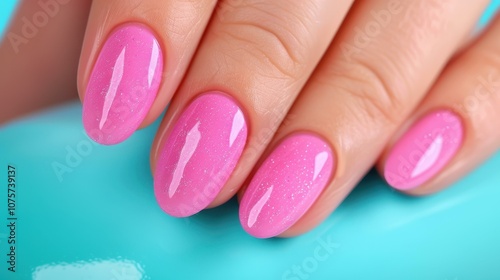 A young woman enjoys a pampering session as a skilled manicurist beautifies her nails in a trendy nail salon.