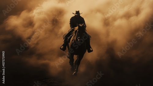 Cowboy Riding Through Dust