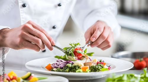 Cuore e Arte della Cucina: Il Cuoco Disegna un Capolavoro di Sapori su Piatti Perfetti photo