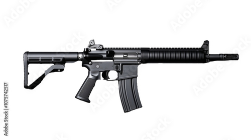 Black assault rifle with grip on transparent background