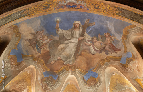 Photos ASTI, ITALY - SEPTEMBER 10, 2024: The fresco of cardinal virtue of Faith in the