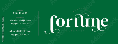Fortune typography beauty fashion elegant minimalist serif italic fonts decorative wedding vintage retro logos. Minimal luxury font alphabet logo. Vector illustration