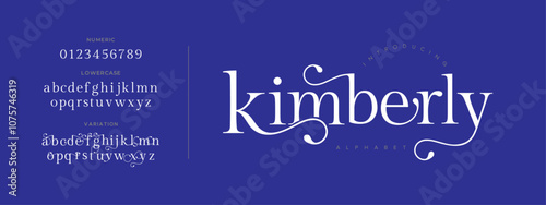 Kimberly typography beauty fashion elegant minimalist serif italic fonts decorative wedding vintage retro logos. Minimal luxury font alphabet logo. Vector illustration