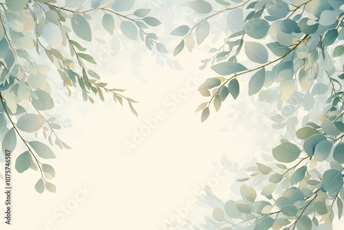 Light and airy watercolor-style border featuring delicate eucalyptus leaves in soft green tones, framing an empty space, perfect for elegant and minimalist designs..