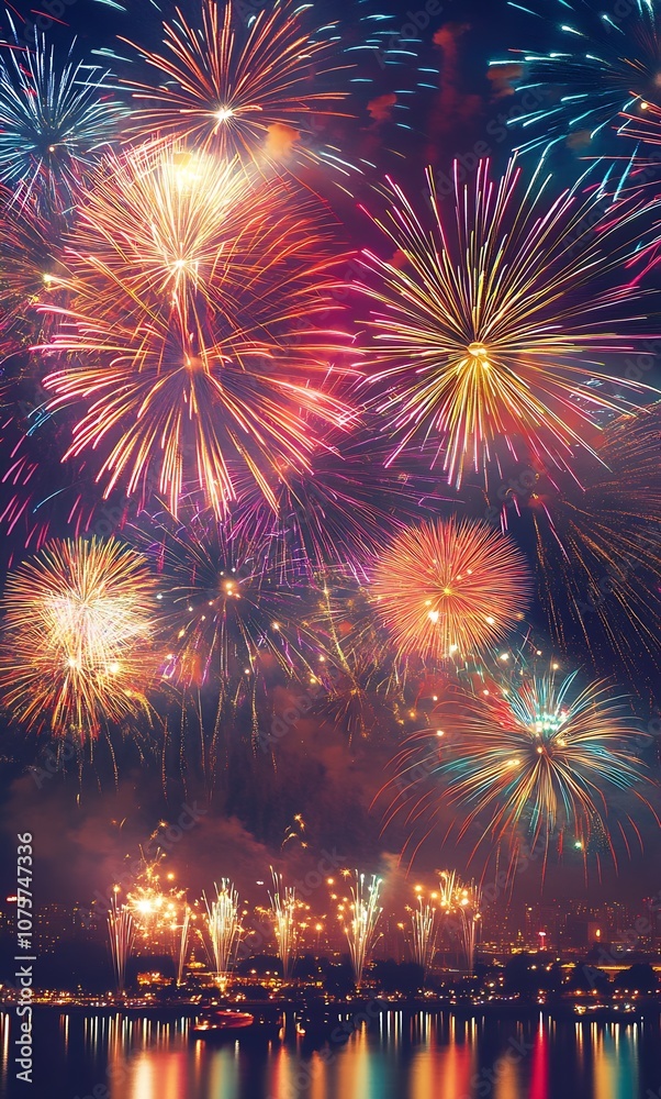 Vibrant Fireworks Display Lighting Up the Night Sky with Dazzling Colors and Bursting Patterns : Generative AI Vibrant Fireworks Display Lighting Up the Night Sky with Dazzling Colors and Bursting Patterns : Generative AI