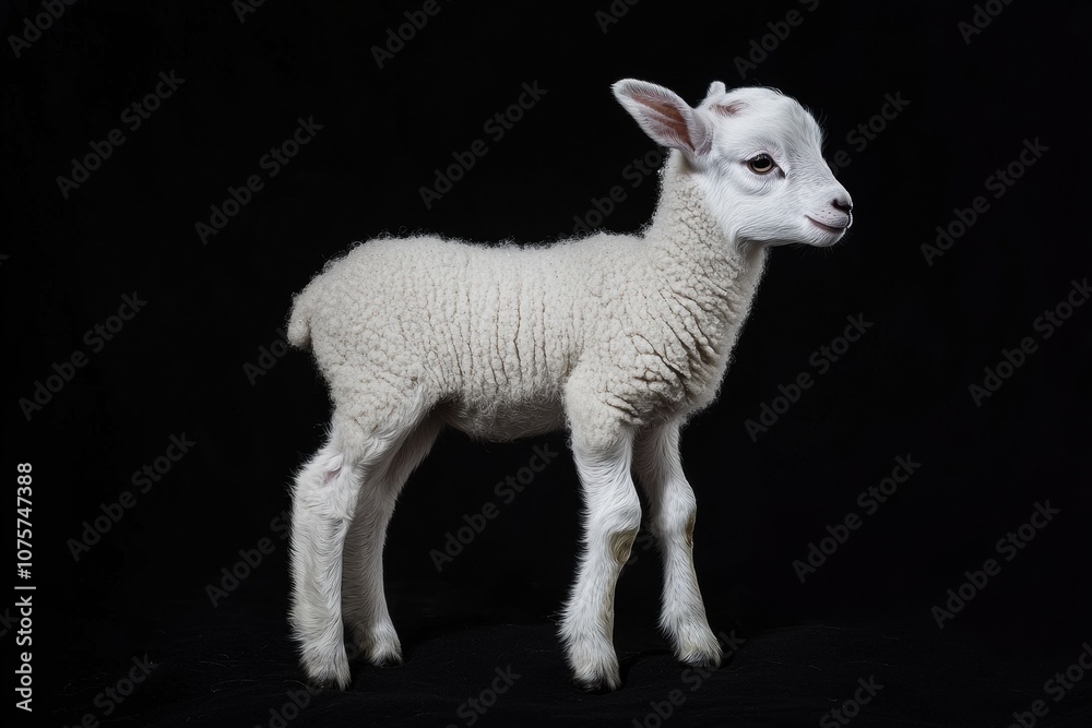 the beside view baby Dall Sheep standing, left side view, low angle, white copy space on right, Isolated on black Background the beside view baby Dall Sheep standing, left side view, low angle, white copy space on right, Isolated on black Background