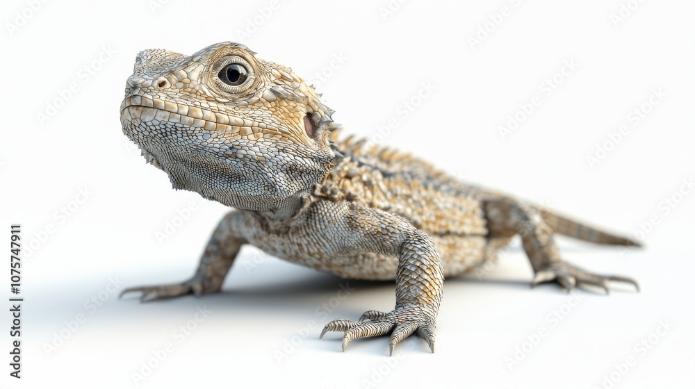 A closeup view of a Bearded Dragon Lizard specifically placed against a white background A closeup view of a Bearded Dragon Lizard specifically placed against a white background