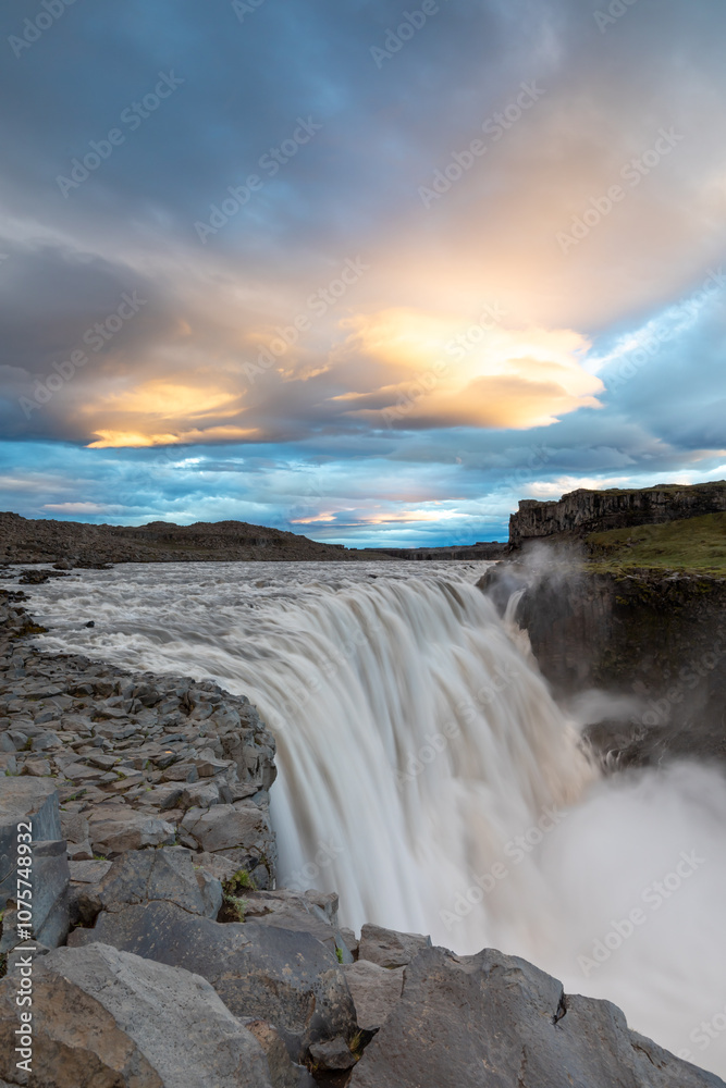 Largest waterfall in Europe in Iceland at sunset Largest waterfall in Europe in Iceland at sunset