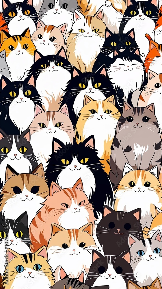 Fototapeta premium Lovely Anime Cat Wrapping Paper Design with Colorful Kitten Illustrations Illustration design