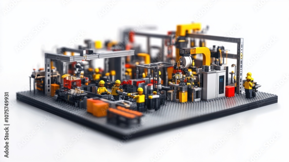 Industrial factory background featuring assembly lines, workers in protective gear, and machinery, isolated on white Industrial factory background featuring assembly lines, workers in protective gear, and machinery, isolated on white