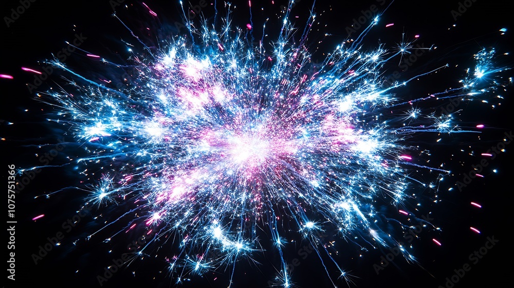 Energetic Blue and Pink Fireworks Exploding Against the Backdrop of a Starry Night Sky : Generative AI Energetic Blue and Pink Fireworks Exploding Against the Backdrop of a Starry Night Sky : Generative AI