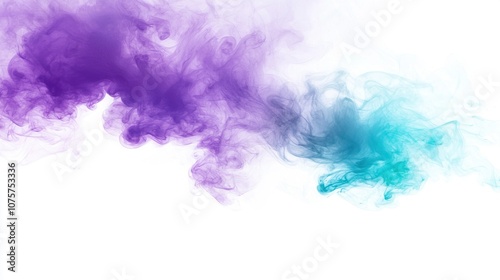  Purple and blue clouds of smoke against white background, with space for text on left side