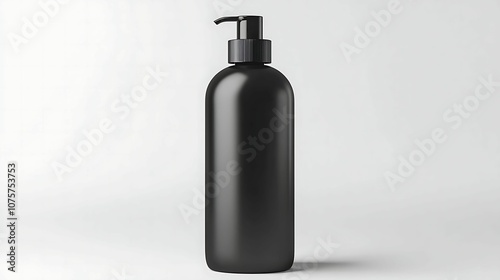 A sleek black bottle with a pump top, ideal for lotions, shampoos, or other liquid products, set against a minimalist background.