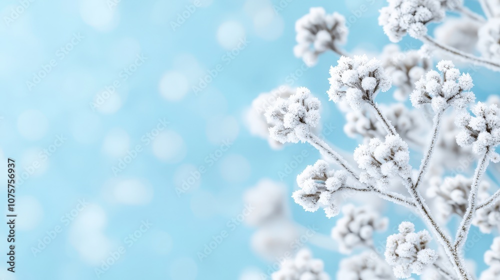 Winter Wonderland Frozen Flowers and Branches on a Blue Sky Background Winter Wonderland Frozen Flowers and Branches on a Blue Sky Background