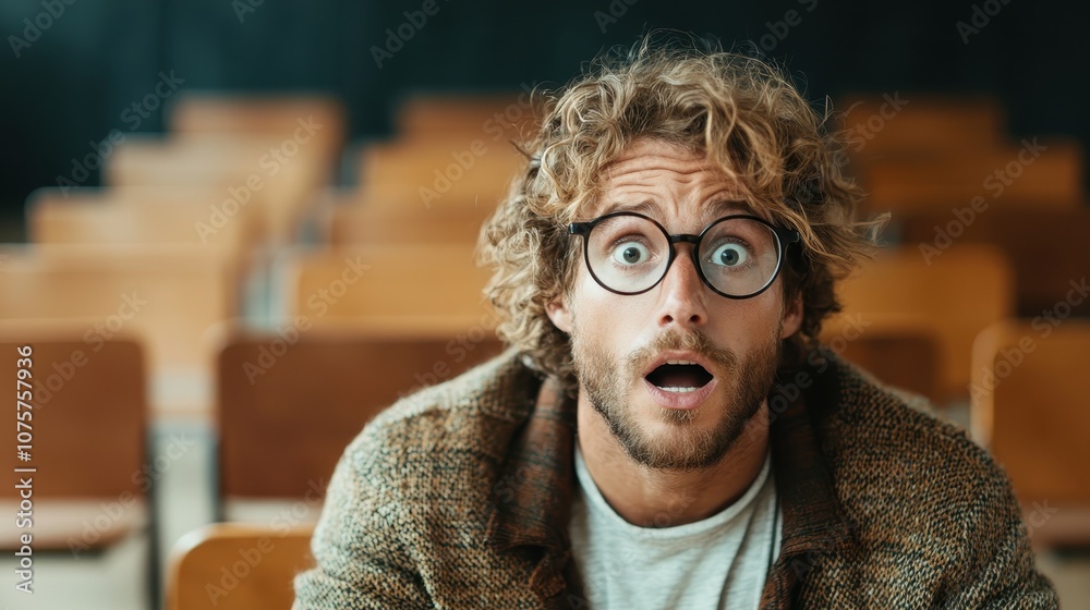 The image features a man seated in a classroom environment, displaying an expression of surprise, emphasizing a moment of sudden realization and heightened emotion. The image features a man seated in a classroom environment, displaying an expression of surprise, emphasizing a moment of sudden realization and heightened emotion.