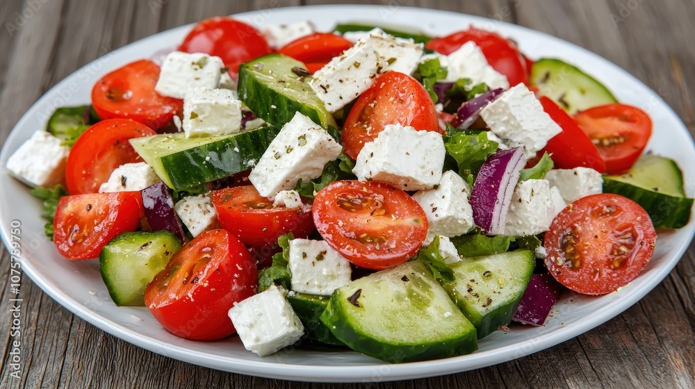 Fresh Greek Salad with Feta Cheese Tomatoes Cucumbers and Red Onion Fresh Greek Salad with Feta Cheese Tomatoes Cucumbers and Red Onion