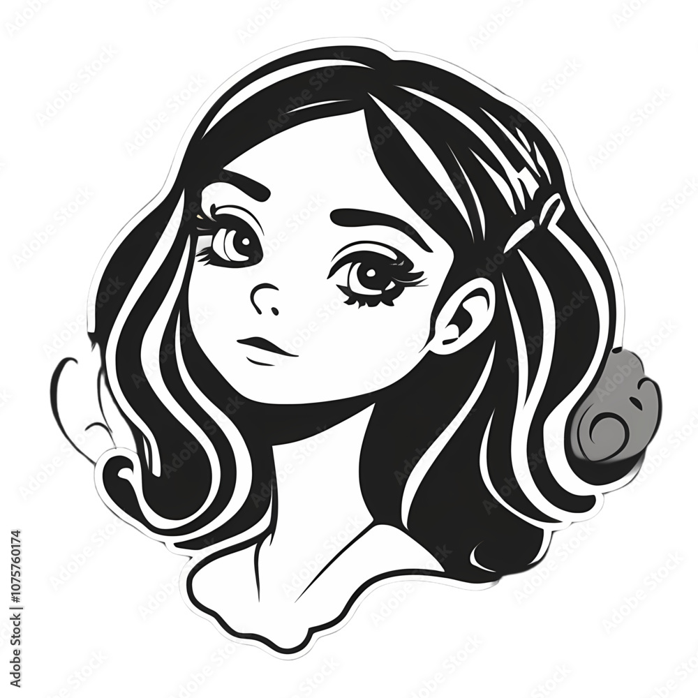 Elegant Black and White Illustration of a Girl’s Face for Art and Design Projects Elegant Black and White Illustration of a Girl’s Face for Art and Design Projects